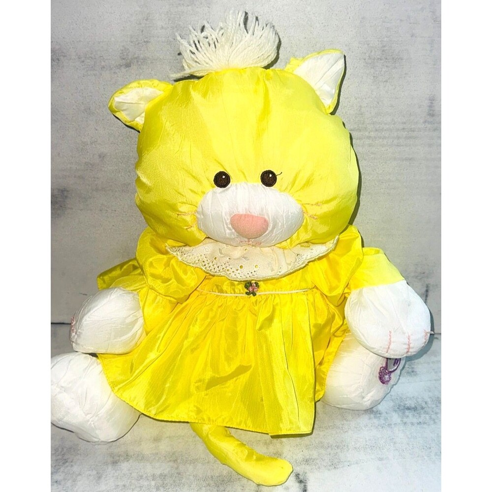 Vintage 1986 Fisher Price Puffalump Yellow Kitten Kitty Cat With Dress 17"
